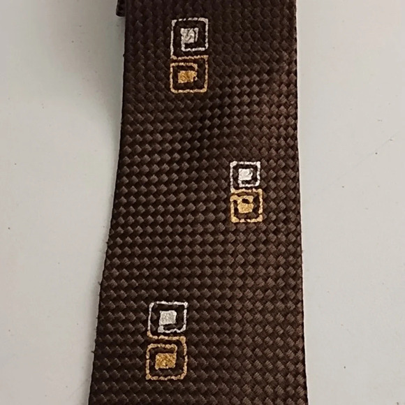Vintage 50's Berkshire By Berkley Tie Narrow Art Deco Brown Mustard Retro - Picture 5 of 6